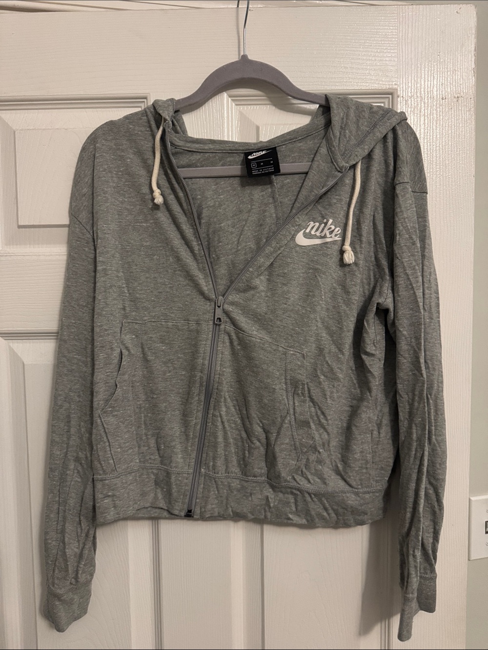 Nike Women's Light Gray Zip-Up Hooded Sweatshirt